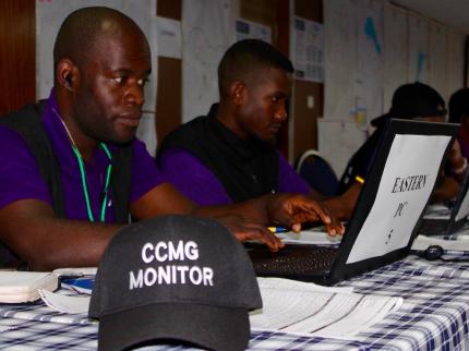CCMG data clerks chasing information from the 2015 Zambian election.