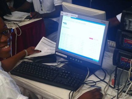 Zambian data clerks compiling election monitoring reports